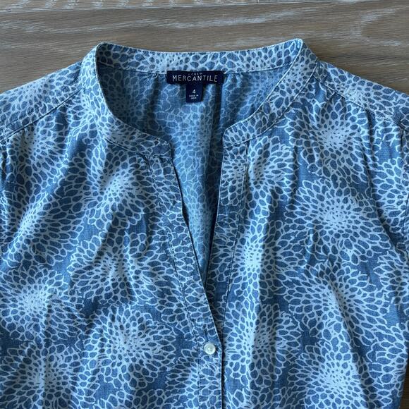 J. Crew Mercantile 3/4 Sleeve Printed Denim Shorts Romper - Picture 3 of 4